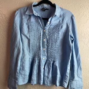 Tracy M Sky Blue 100% Linen  Button-Down Shirt